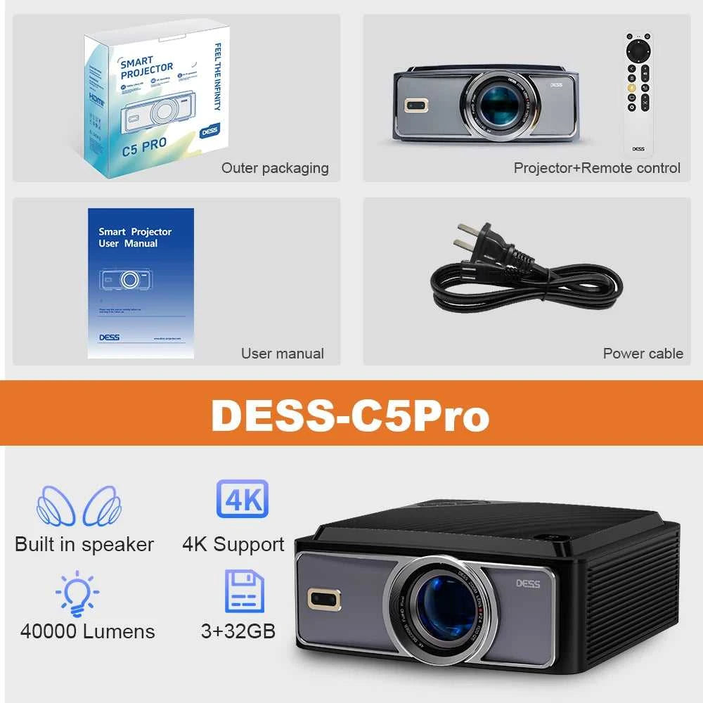DESS 2025 New 4K Portable Projector 2200 Lumens LED Projector Dual WiFi6 Built-in Speaker BT5.2 Home Theater Video Projectors The jack market .AU The jack market .AU Accessories Electronics $ 537 14:193#C5Pro;200007763:201336100;200009209:201447604