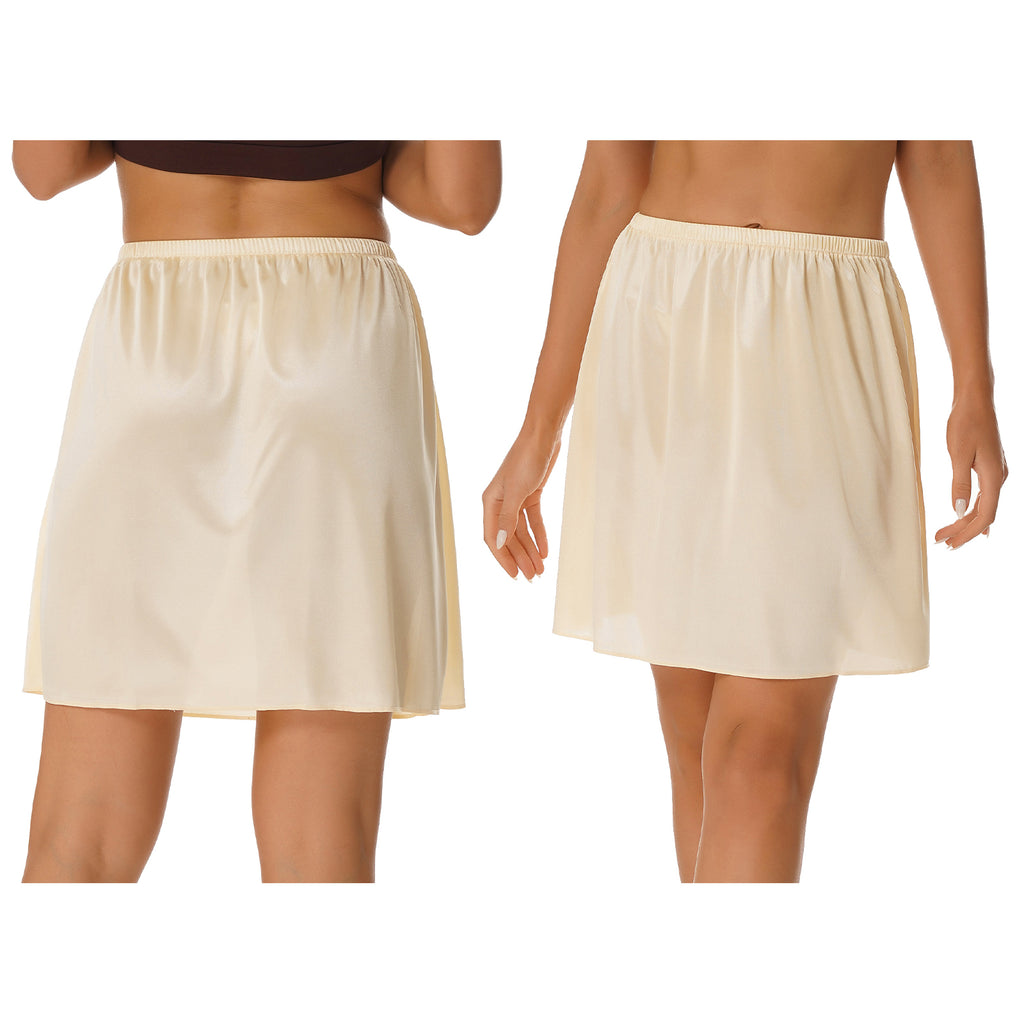 Womens Petticoat Skirt Solid Half Slip Underskirt Summer Elastic Waist Inner Lining Midi Skirt Long Underskirt for Party Dress