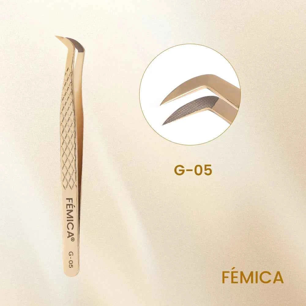 Femica Precision Anti-Slip Eyelash Tweezers for Flawless Volume Lash Extensions & Eyebrow Grooming