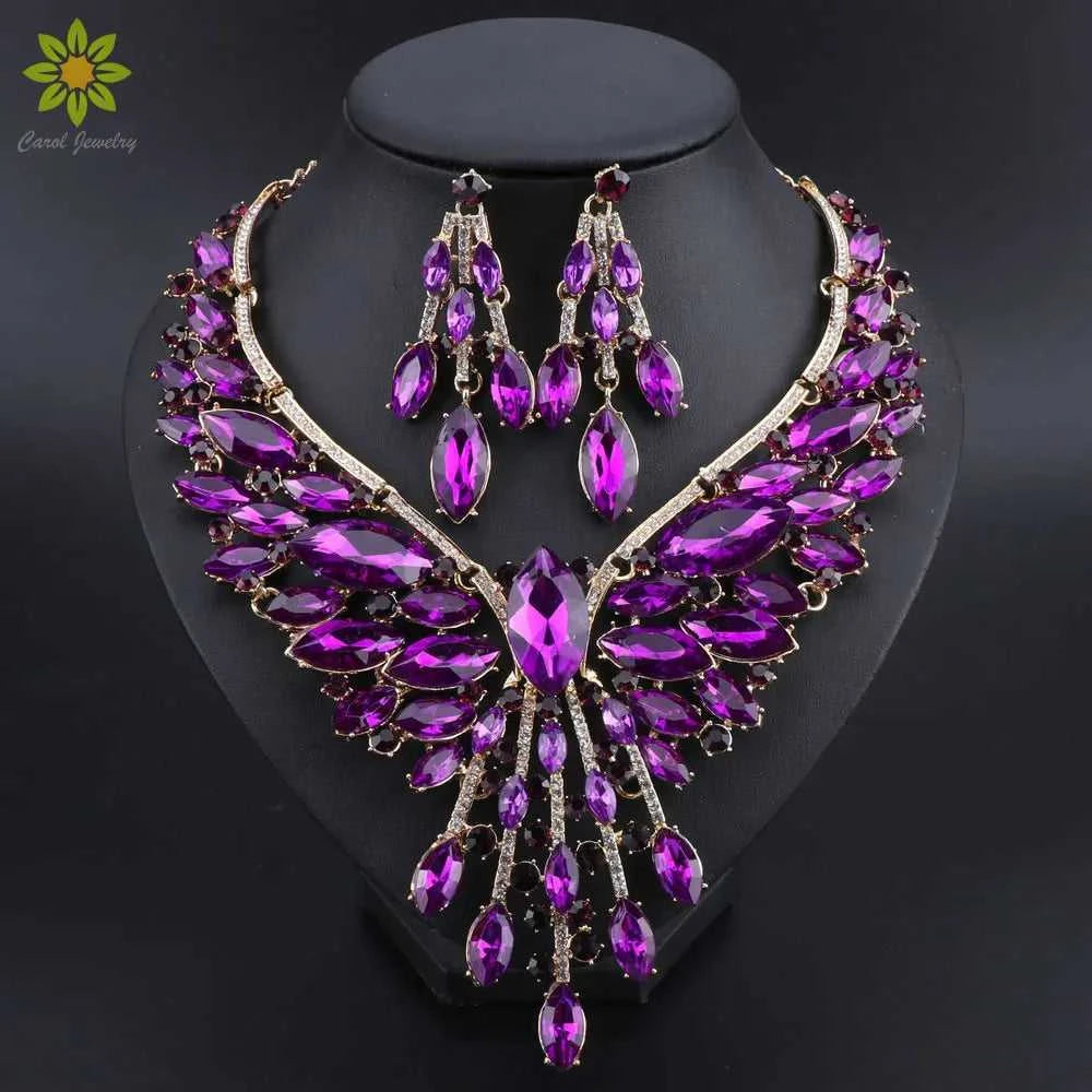 Crystal Bridal Jewelry Sets Wedding Party Costume Accessory Indian Necklace Earrings Set for Bride GorgeousJewellery Sets Women The jack market .AU The jack market .AU Jewellery & Chains $ 74 200001033:200003757#purple