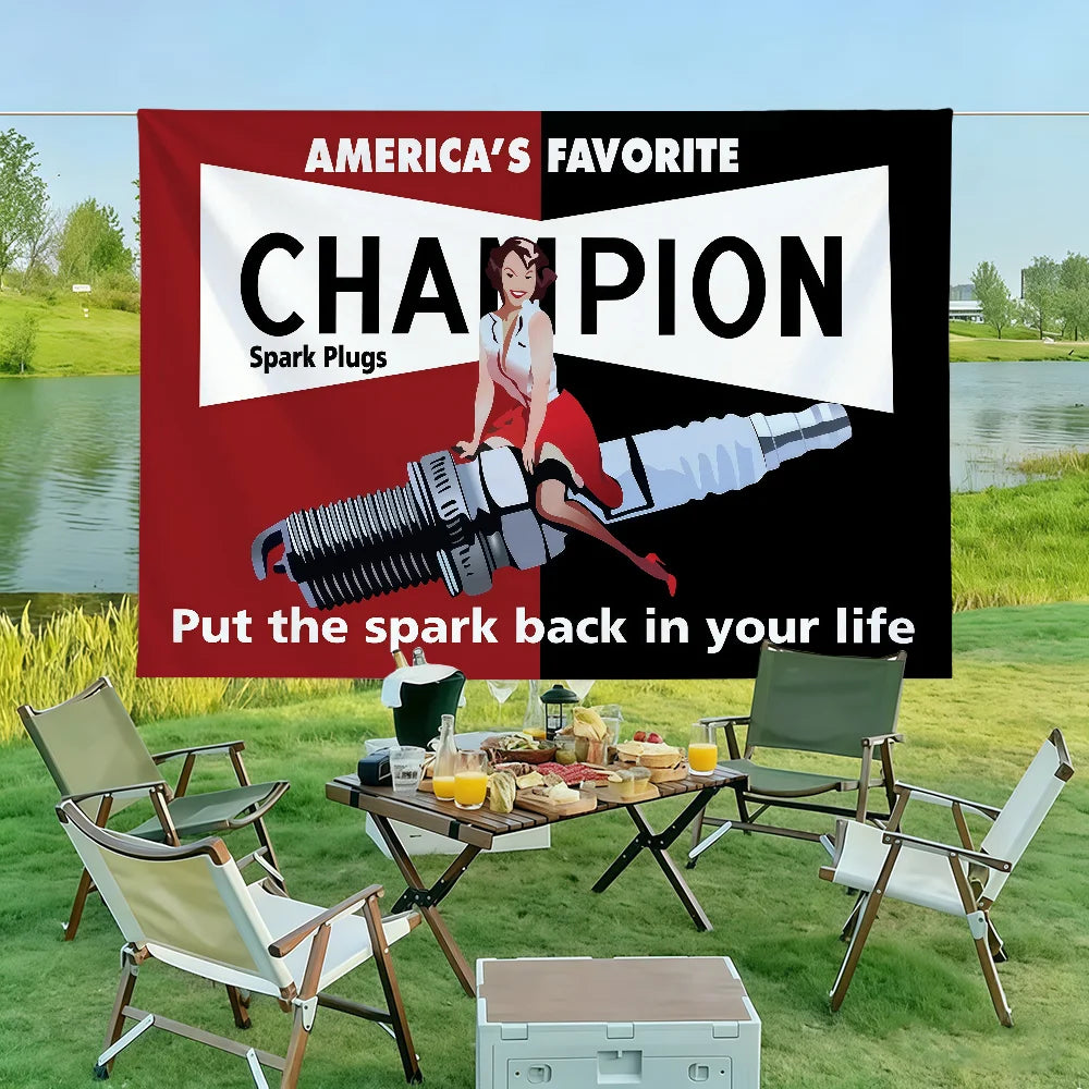 C-Champion Spark Plugs Logo Flag Suitable For Birthday Parties Living Room Bedroom And Outdoor Camping Decorations
