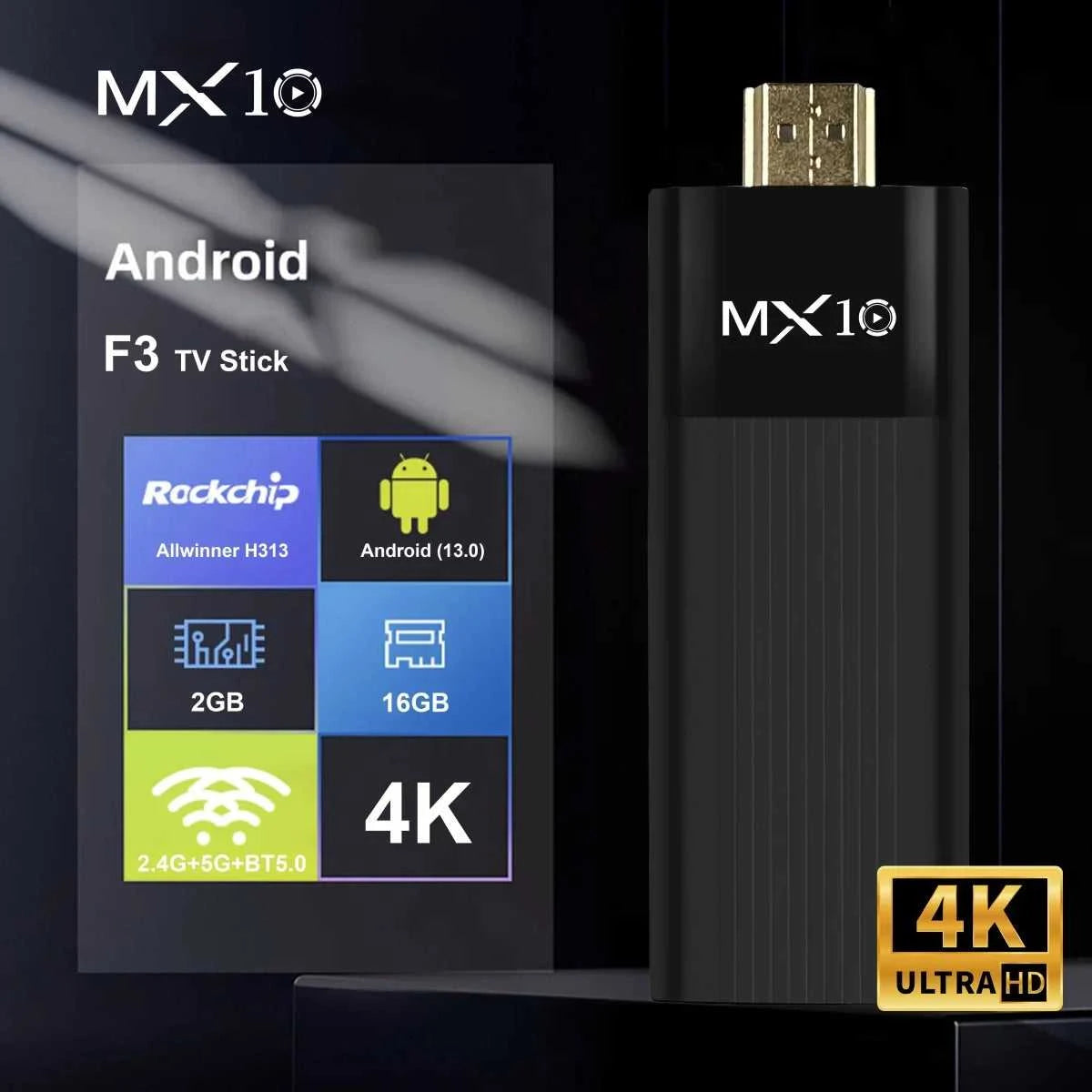 Ultra HD 4K Android TV Stick MX10-F3 Stick Mini Home TV Stick H313 Quad Core Support 2.4/5G Dual Wifi 2GB RAM 16GB ROM The jack market .AU The jack market .AU Accessories Electronics $ 83 14:193
