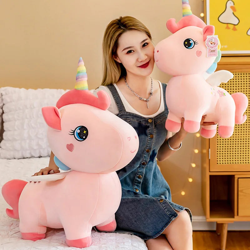 Cute Pink Unicorn with Wings Plush Toy Doll Soft Stuffed Kawaii Animals Princess Cartoon Pillow Cushion Birthday Gift for Girl