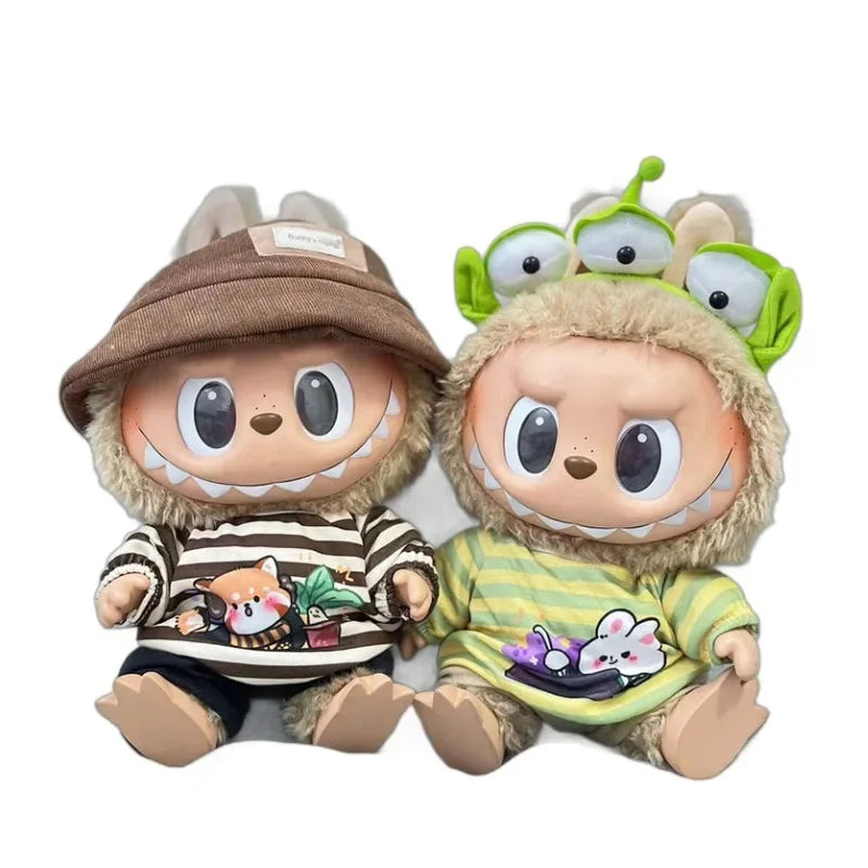 For 38Cm Labubu outfit vinyl plush doll clothes for Korea Kpop Exo Labubu doll clothes striped animal shirt set