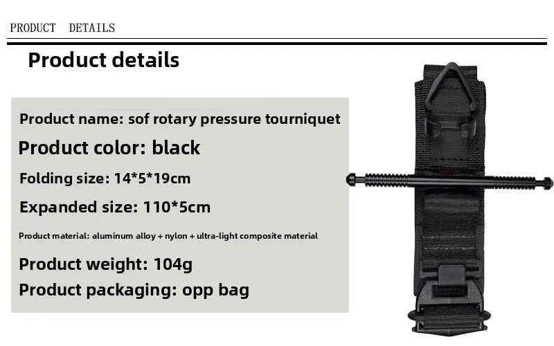 SOF spinning tourniquet bandage, fifth generation aluminum alloy solid metal rod triangle buckle, fast hemostasis for injuries