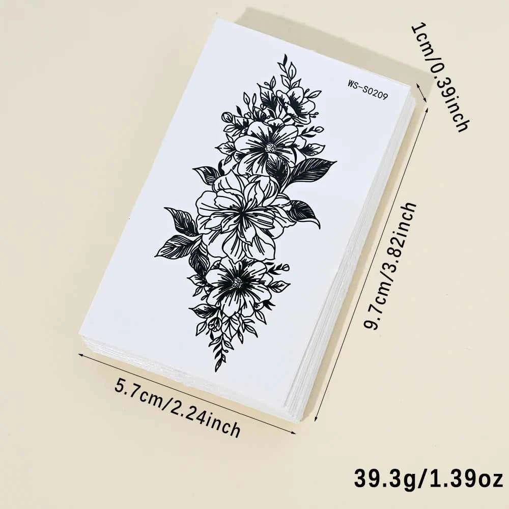35pcs Realistic Peony Rose Temporary Tattoo Deer Crescent Floral Body Art Waterproof Stickers Lasting Arm Leg Hand Neck Tattoos*