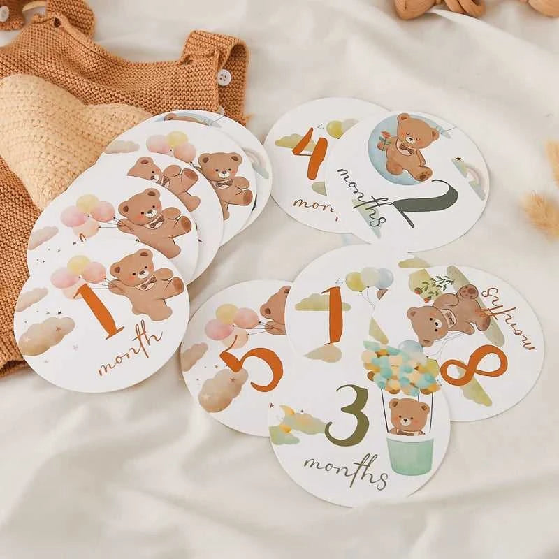 Baby Bear Milestone Number Monthly Memorial Cards Newborn Birthday Gifts Souvenir Newborn Birth Photo Photography Accessories