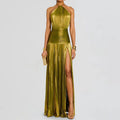 Chic Women's Backless Maxi Dress - Sleeveless Halter Patchwork Elegance for Summer Parties