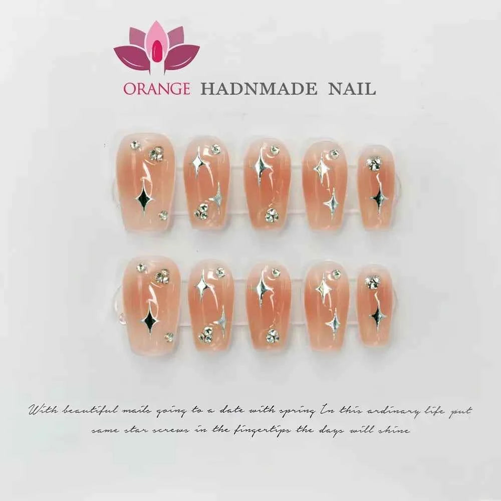 Handmade Goth Nails Press On Reusable Black Fake Nails Designed Full Cover Artificial Manicuree Wearable Orange Nail Store