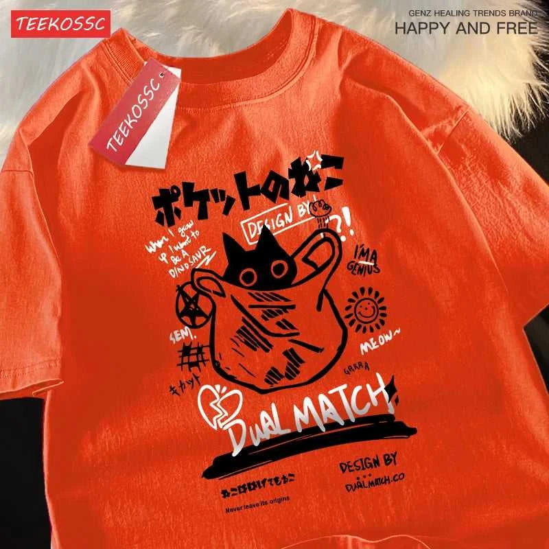 Japanese Fun And Cute Harajuku Cat Clothes Men Women Cotton Tops Creativity Casual T Shirts Cartoons Loose Couple Short Sleeve The jack market .AU The jack market .AU Men Fashion $ 27 14:350850#Pink;5:100014064
