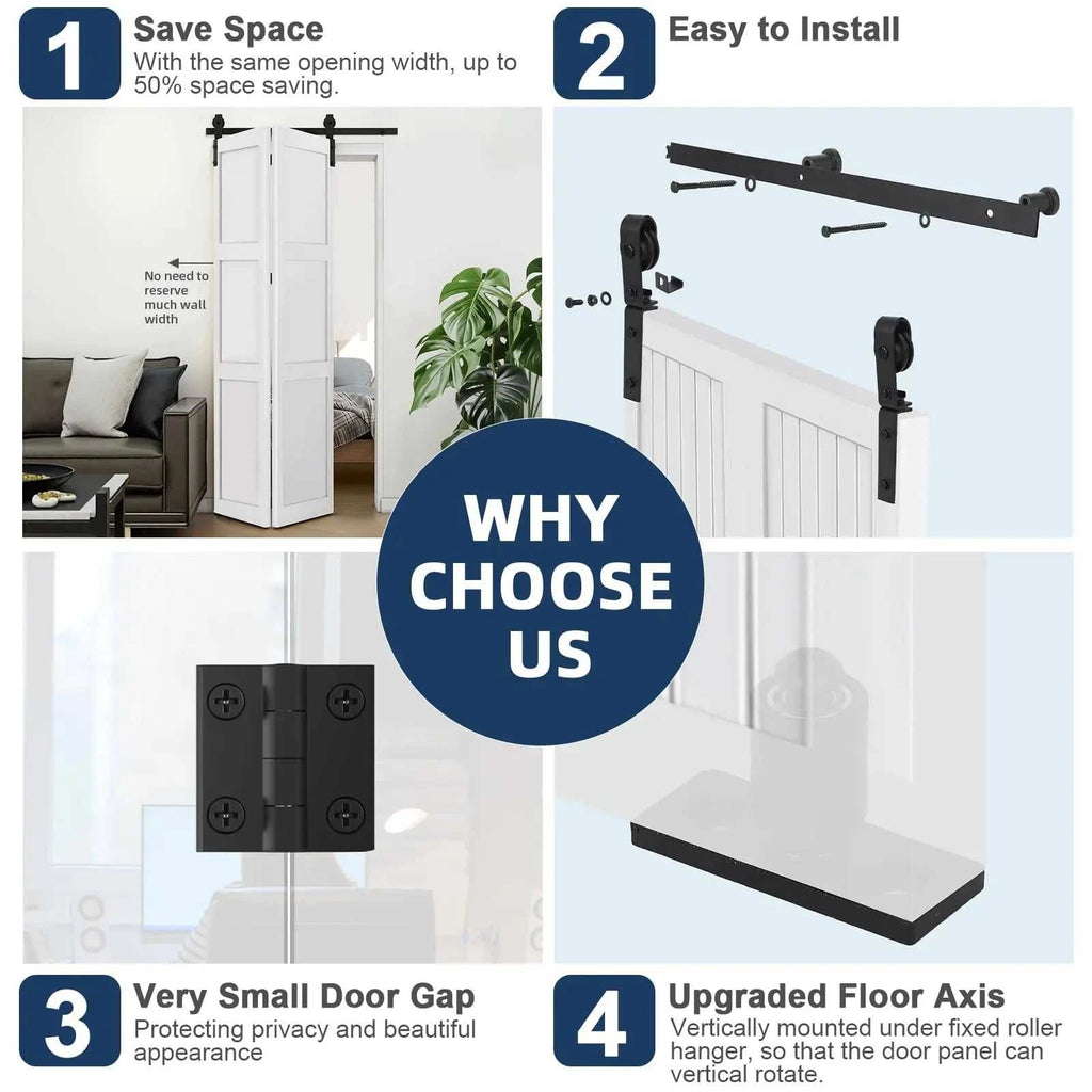 Heavy Duty Bi-Folding Sliding Barn Door Hardware Kit Quiet Side-Mounted Roller – 2/4 Bifold Doors For Closet Laundry Bedroom The jack market .AU The jack market .AU Home $ 131 14:365458#52in for 4 Doors;200007763:201336106
