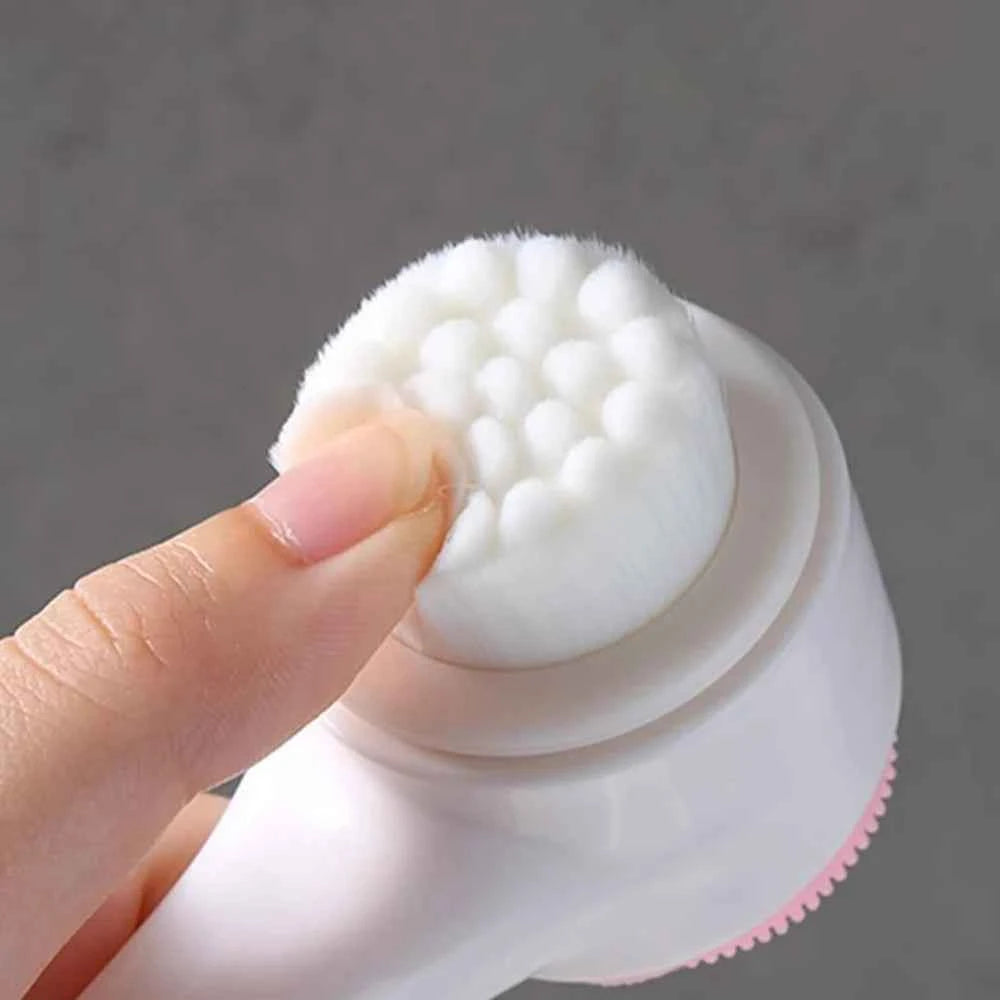 OFT 3D Dual-Sided Face Washing Brush - Deep Clean Pores with Silica & Fur for Home Spa Experience