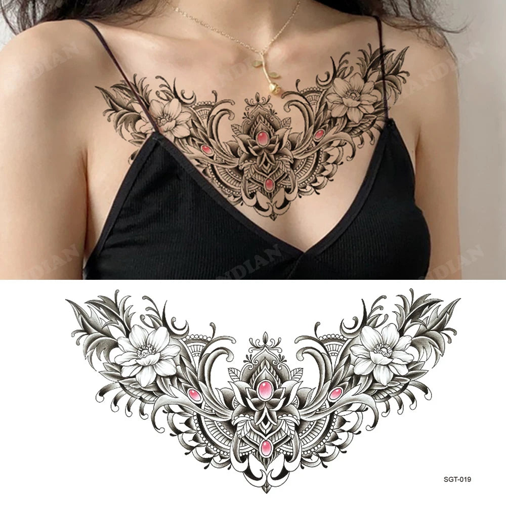 GlamInk Waterproof Flower & Butterfly Temporary Tattoos - Dazzling Chest & Waist Art for Confident Women