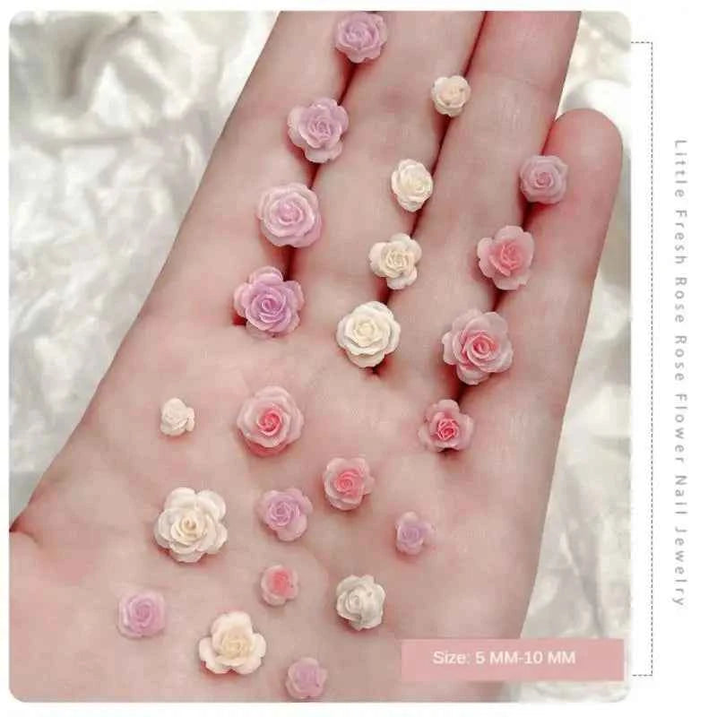 Rose Charm Nail Jewelry - Vintage Resin Camellia with Diamond Accents - Mixed Sizes for Stunning Nail Art
