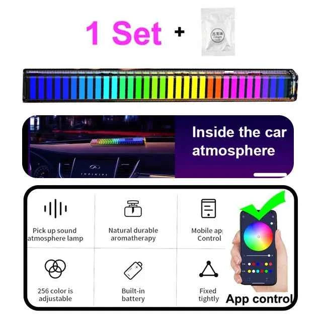 Car Music Rhythm Lamp Air Freshener RGB LED Strip Sound Control Voice Rhythm Atmosphere Light  256 Colors Option App Control