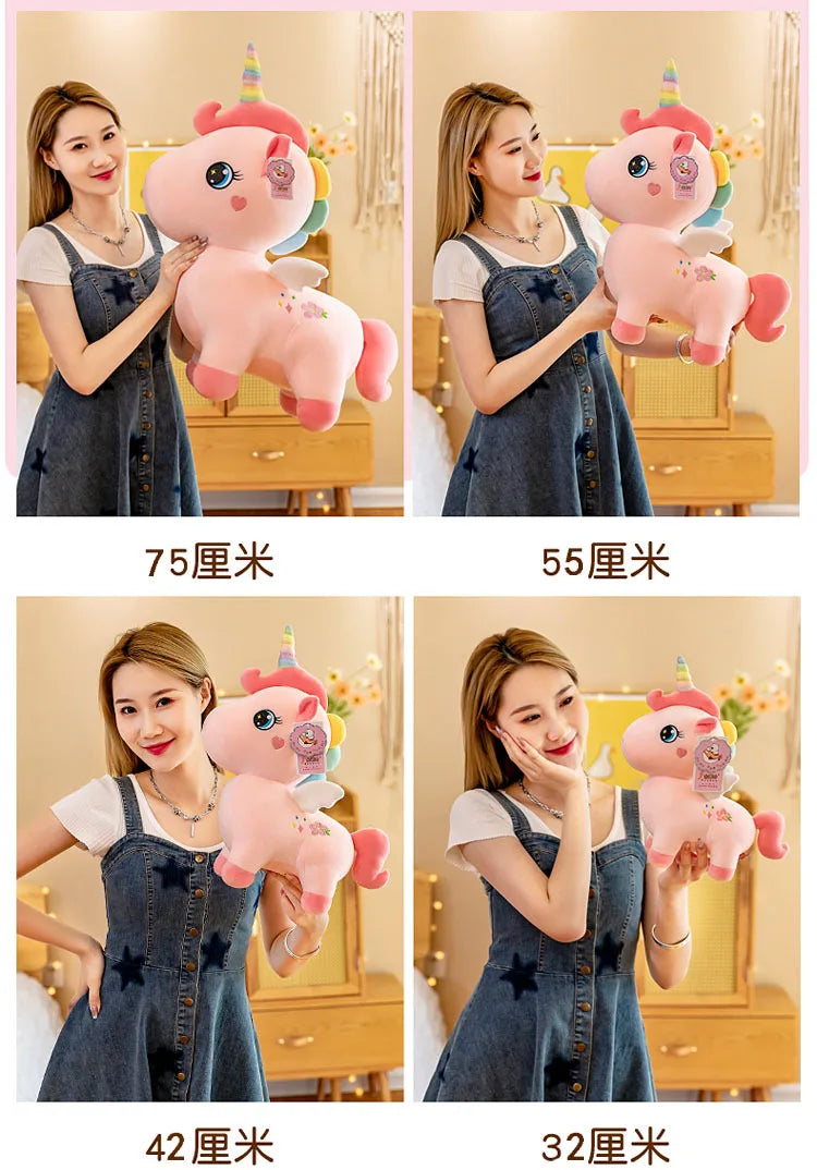 Cute Pink Unicorn with Wings Plush Toy Doll Soft Stuffed Kawaii Animals Princess Cartoon Pillow Cushion Birthday Gift for Girl