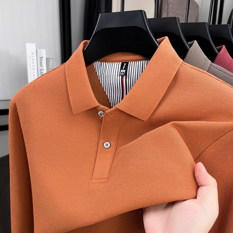 100% cotton luxury fashion spring and autumn new hot selling exquisite long sleeved men's business casual comfortable polo shirt