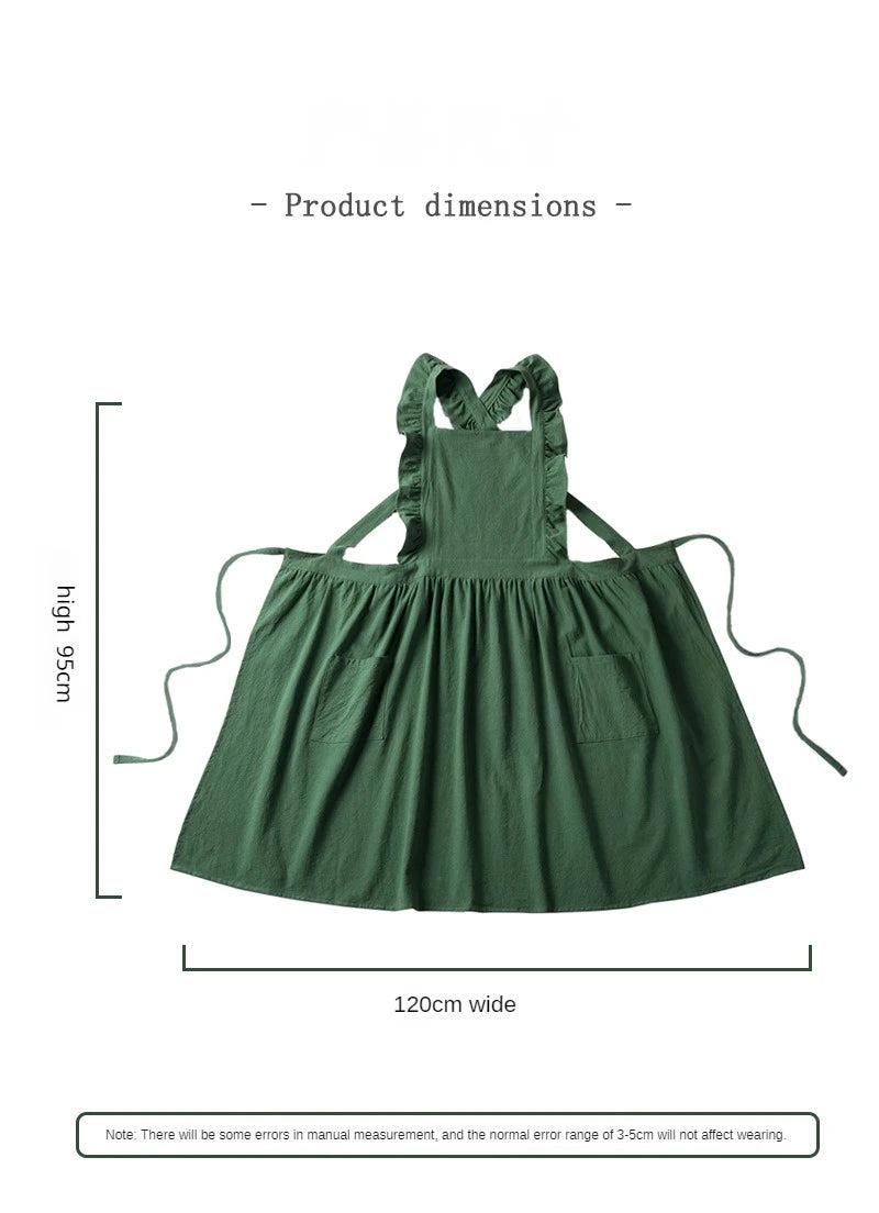 Cross Back Apron Kitchen Apron Ruffled with Pockets for Chef Gardening Pink Work Women with Big Pinafore Dress Cooking Baking