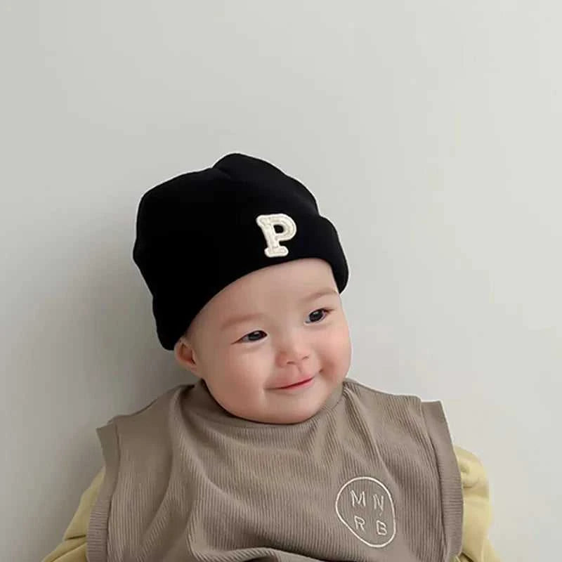 Autumn Winter Baby Knitted Hat Solid Color P Letter Infant Boy Girl Beanie Cap Casual Warm Toddler Crochet Bonnet Hat
