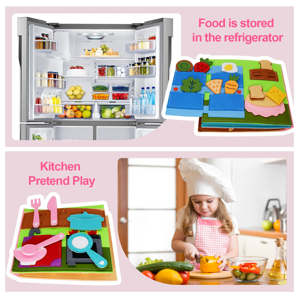 Toddlers Montessori Toy Busy Book Quiet Book Pretend Play Toy Early Educational Activity Book with Life Skills Cognition
