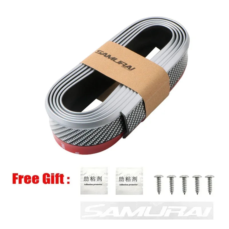 2.5M Car Front Bumper Lip Protector Carbon Fiber Rubber Splitter Chin Spoiler Side Skirt Rubber Anti Scratch Protector Body Kit