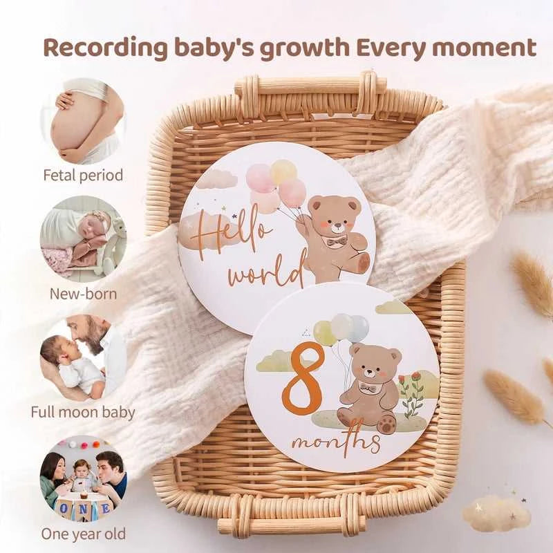 Baby Bear Milestone Number Monthly Memorial Cards Newborn Birthday Gifts Souvenir Newborn Birth Photo Photography Accessories