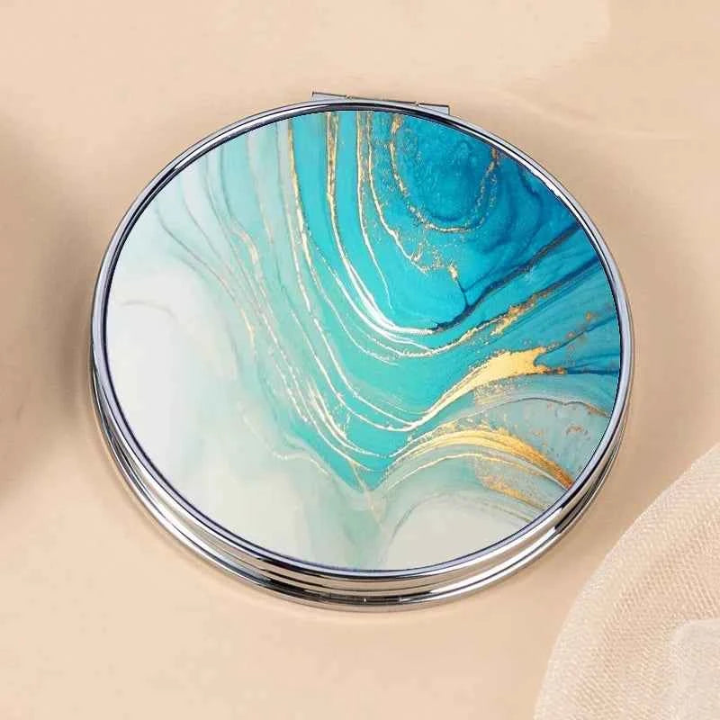 Stripe Pattern Vintage Hand Women Mini Compact Makeup Mirror Portable Green/Purple/Blue Bag Mirror