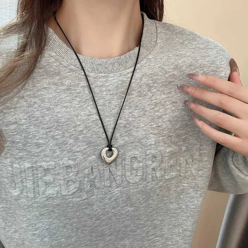 Fashion Spiral Heart-Shaped Pendant Necklace for Women Adjustable Long Black Wax Rope Clavicle Chain Charm Couple Birthday Gift The jack market .AU The jack market .AU Jewellery & Chains $ 48 200001033:200003757#5