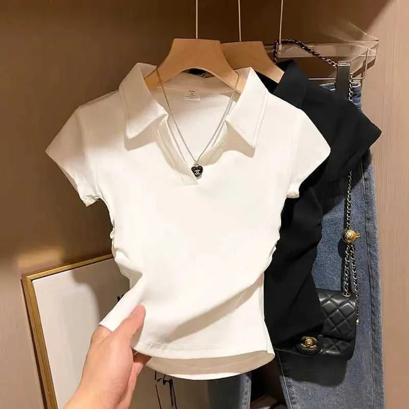 Cotton Summer Sexy Women's T Shirt Skinny Slim Basic Solid Crop Top Short Sleeve Polo TShirtCasual Top Tee for Women The jack market .AU The jack market .AU Woman Fashion $ 57 14:771#White;5:361385