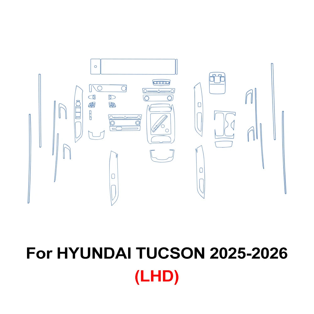 Car Interior Transparent TPU Film for Hyundai Tucson 2025 2026 Gear Panel GPS Navigation Center Console Pre-cut PPF Accessories