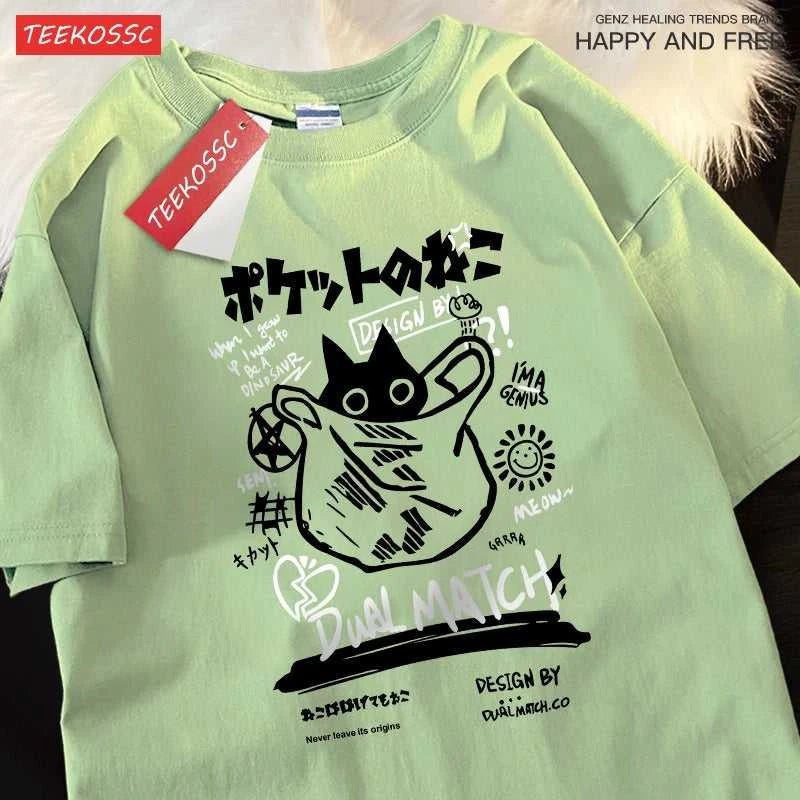Japanese Fun And Cute Harajuku Cat Clothes Men Women Cotton Tops Creativity Casual T Shirts Cartoons Loose Couple Short Sleeve The jack market .AU The jack market .AU Men Fashion $ 27 14:350850#Pink;5:100014064