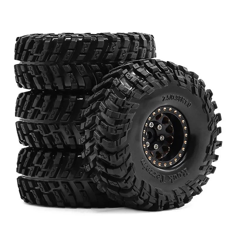 4pcs 63mm 1.0" Metal Beadlock Wheel Tire Set For 1/18 RC Crawler Car  SCX24 FMS Ascent-18  Upgrade Parts Accessories