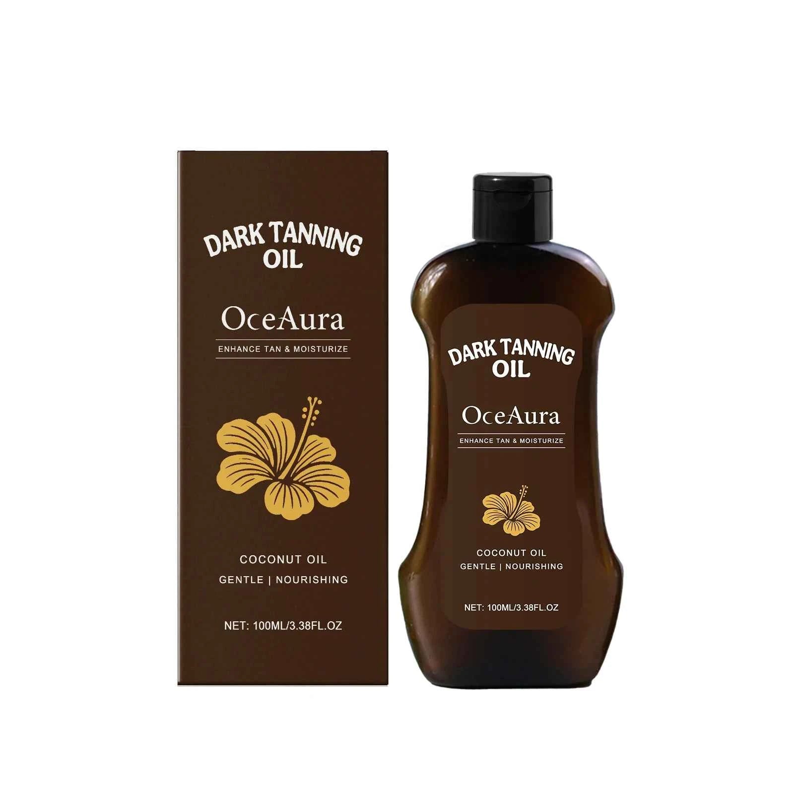 OCEAURA Coconut Dark Tanning Oil Long Lasting Bronzer Outdoor Summer Beach Brown Long Lasting Sunless Fake Tan Body Lotion 100m