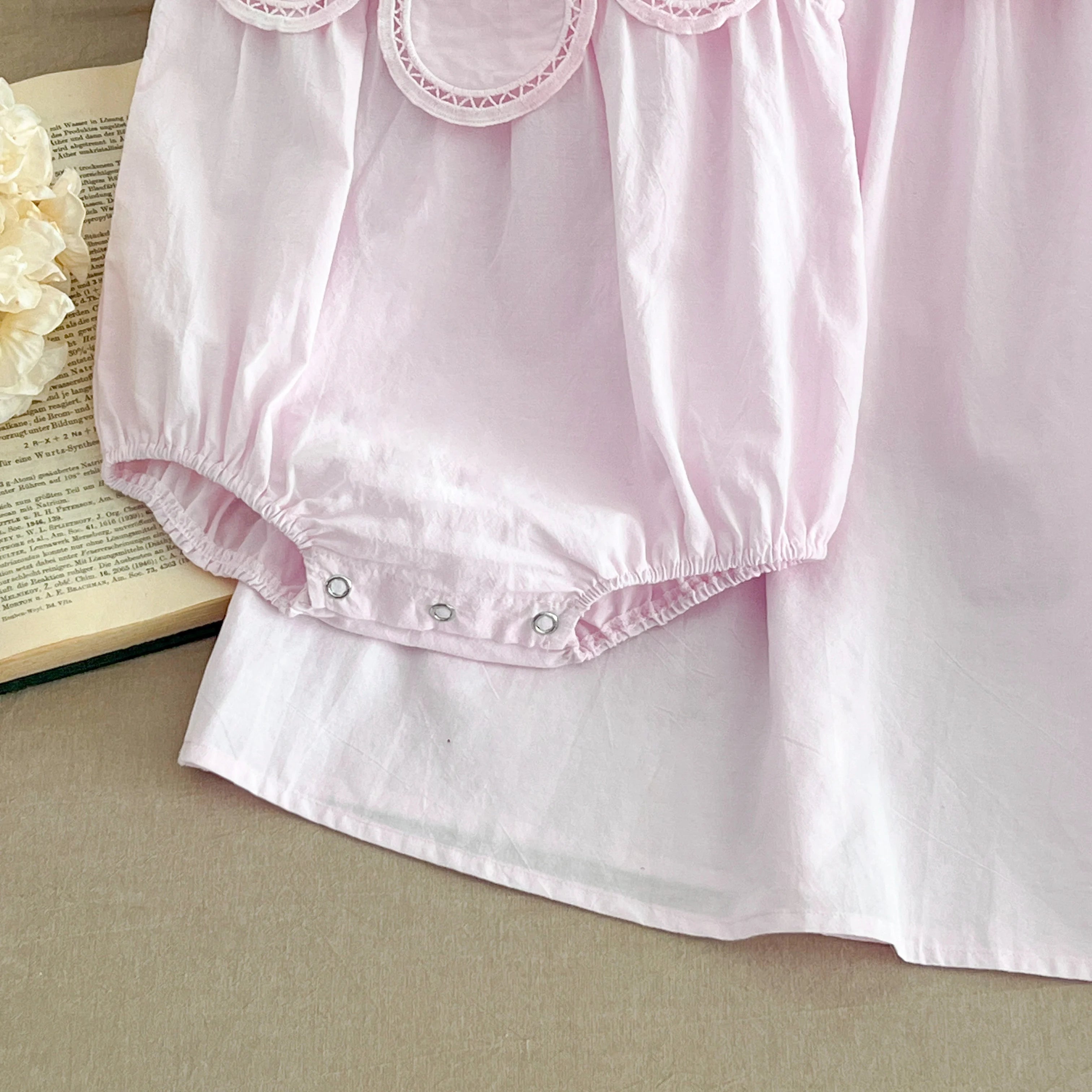 Sisters Dress Summer Kids Princess Dresses Short Sleeved Cotton Solid Color Splicing Infant Baby Romper Baby Girl Party Dress