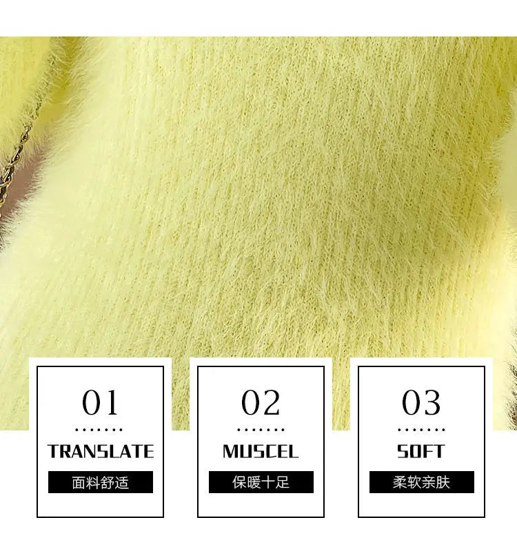 Imitation Mink Fleece Autumn Winter New Plush Slim Sweater Dress Solid Half High Neck Mid Length Embroidered Knit Bottom Dresses