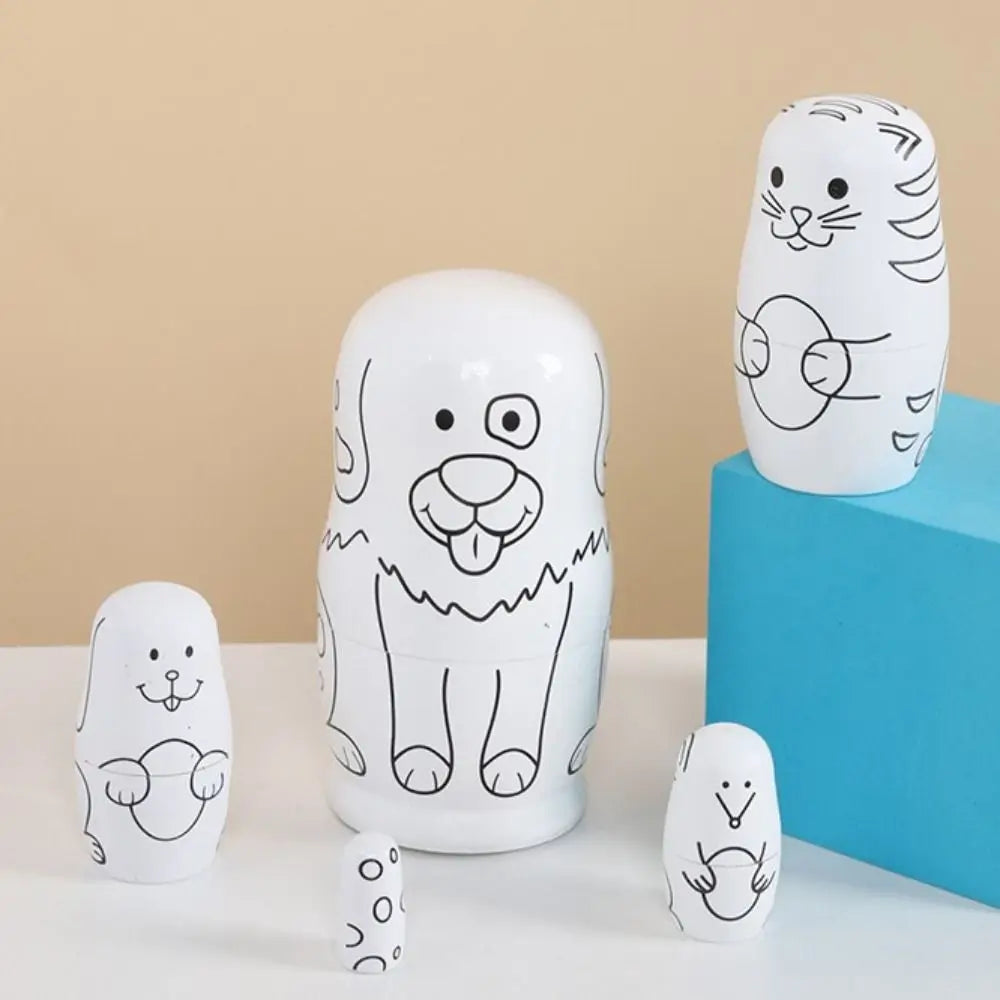 Rabbit 5Pcs/Set Animal Matryoshka Doll Wood Smooth Wooden Stacking Dolls Line Dog Panda Girls Russian Doll Christmas