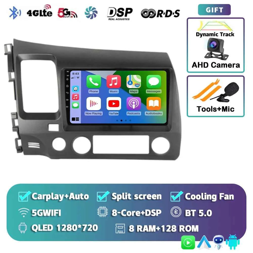 Android 15 Car radio For Honda Civic 8th 2005-2011 Carplay Android auto Qualcomm Car stereo Multimedia player 4G wifi 48EQ 2 din