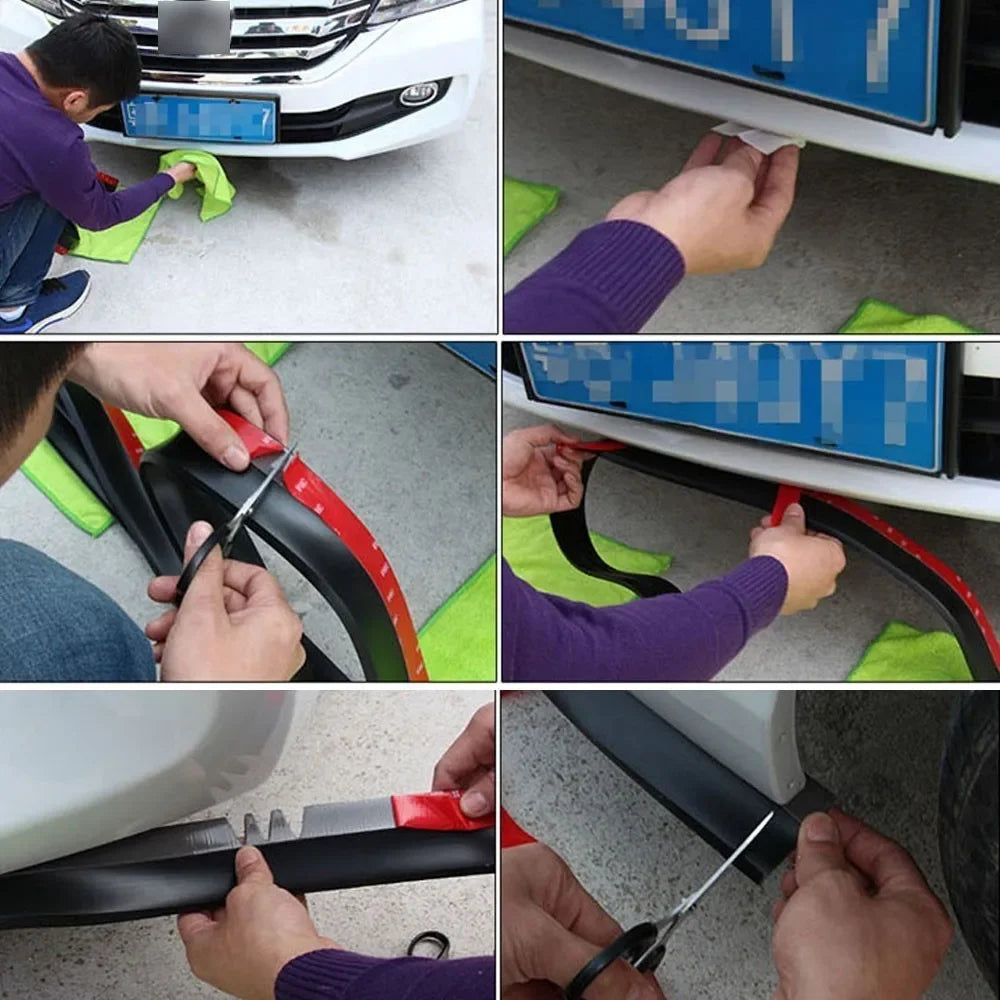 2.5M Car Front Bumper Lip Protector Carbon Fiber Rubber Splitter Chin Spoiler Side Skirt Rubber Anti Scratch Protector Body Kit