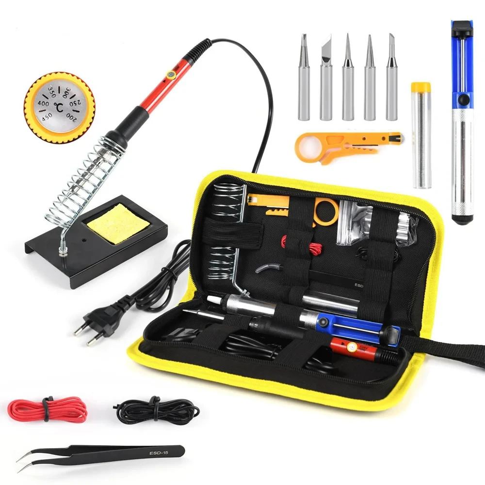 SolderPro 15-in-1 Adjustable Temperature Soldering Iron Kit - 220V 60W with EU Plug