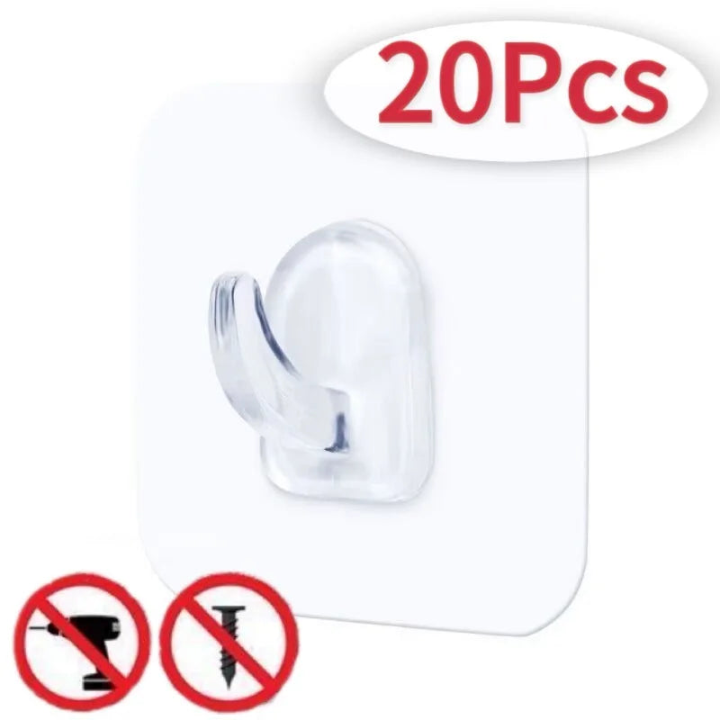 1-20pcs Transparent Self Adhesive Hooks Door Wall Mounted Hanger Hook Suction Heavy Load Rack Kitchen Bathroom Organizer Holder