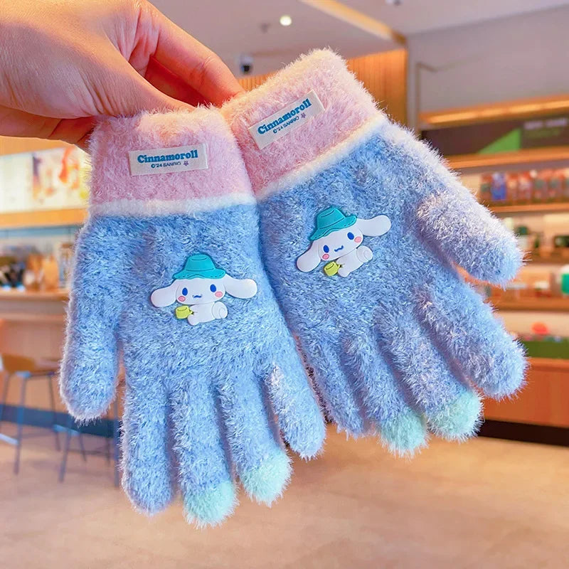 Sanrio Gloves Kawaii My Melody Kuromi Cold-Proof Winter Finger Gloves  Warm Children Toddler Christmas Gifts