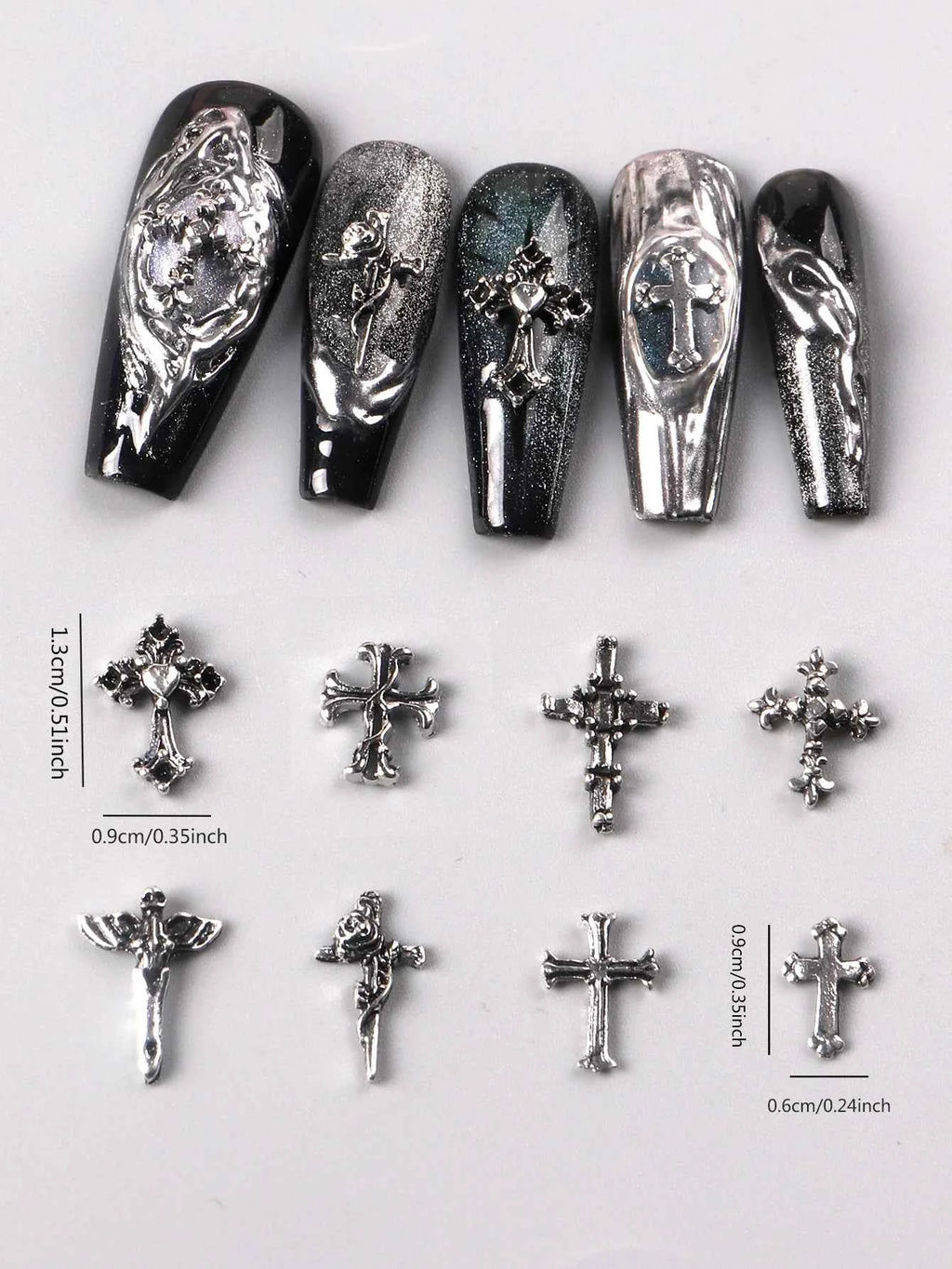 TSZS 50pcs/bag Mix Punk 3D Retro Cross Jewelry Nail Art Charms Mix Shape Grey Cross Nail Charms Nail Manicure Decoration
