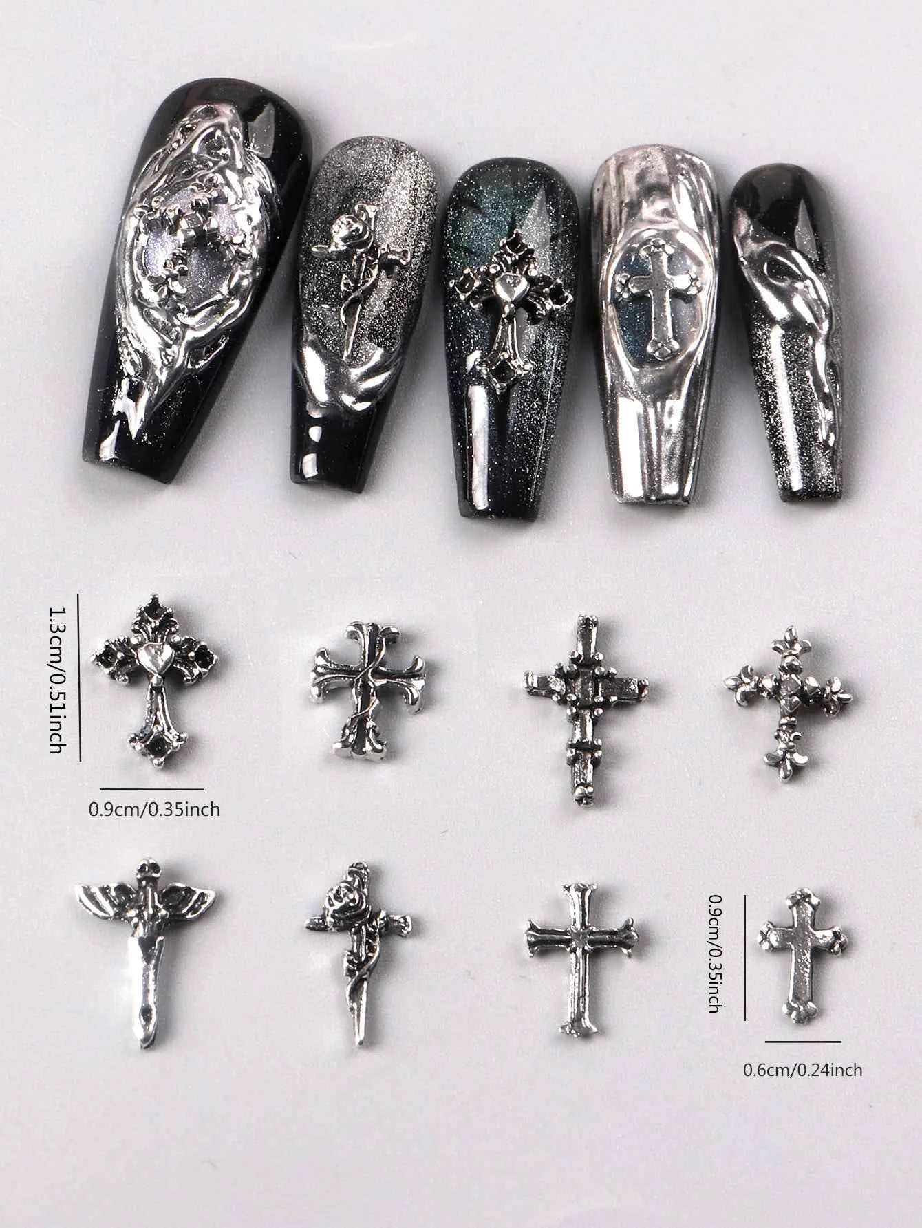 TSZS 50pcs/bag Mix Punk 3D Retro Cross Jewelry Nail Art Charms Mix Shape Grey Cross Nail Charms Nail Manicure Decoration