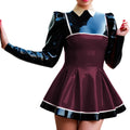 Curvy Couture Plus Size A-Line Patchwork Mini Dress - Long Puff Sleeves, PVC Leather for Night Out Style