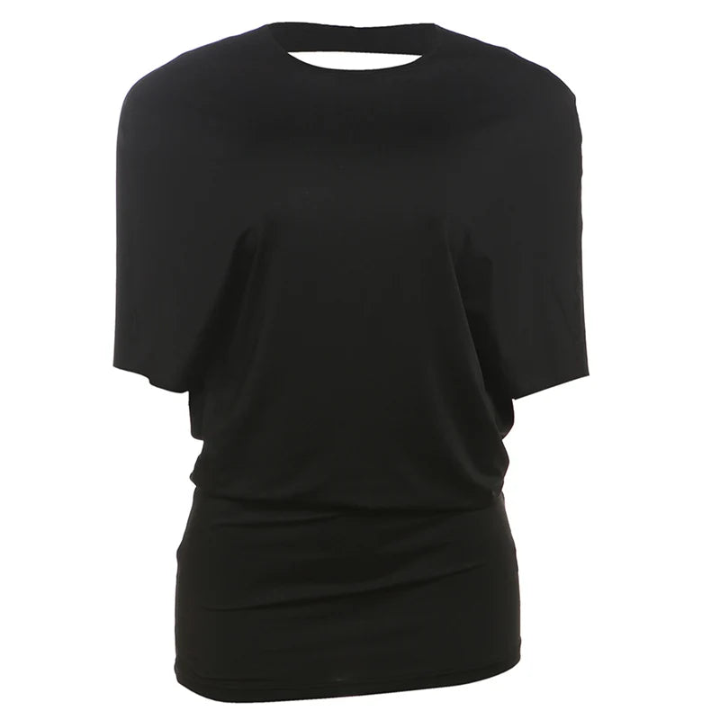 Whatiwear Y2K Solid Style Mini Dress Women o-Neck Half Sleeve Sexy Backless Spicy Girls Street Fashion Skinny Stretch Outfits