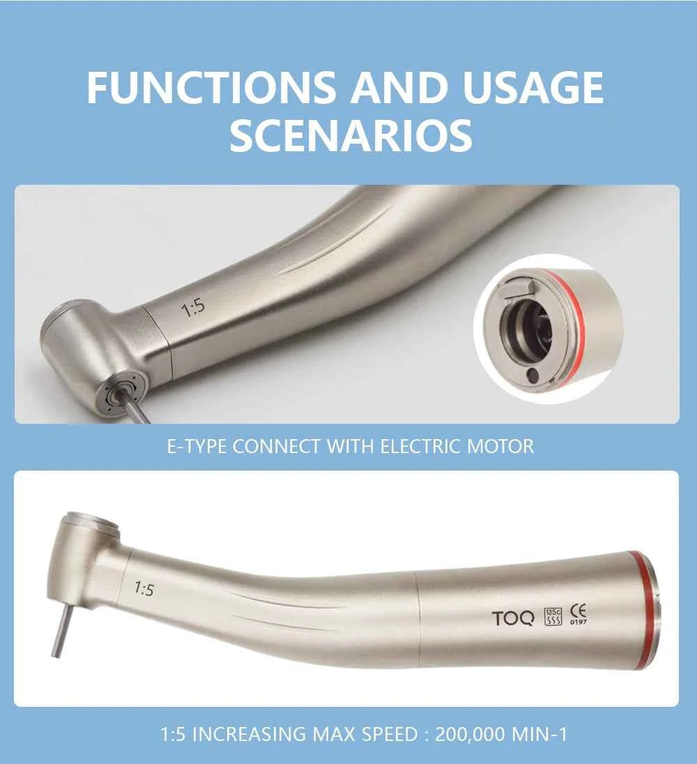 TOQ Dental 1:5  increasing red ring Fiber optic contra angle handpiece Push Button dental handpiece dentist tools