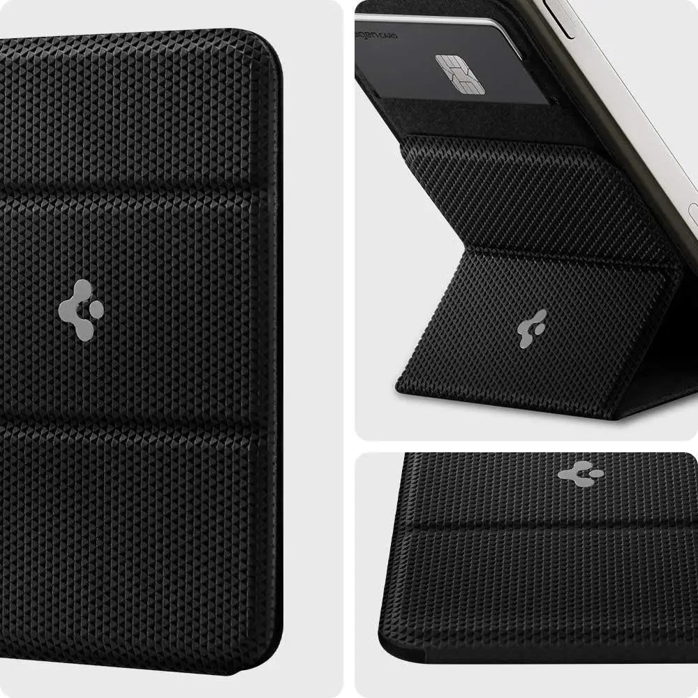 Spigen Magnetic Wallet Card Holder for MagSafe with Kickstand - Sleek Black Design