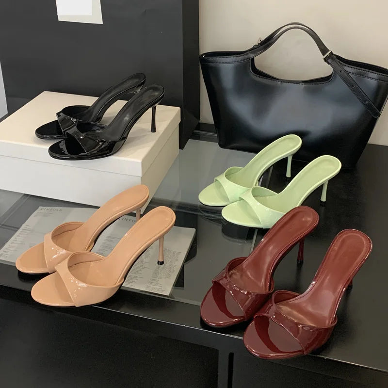 Eilyken 2026 New Summer Fashion Open Toe Women Slipper Slip On Elegant Thin Heel Dress Pumps Ladies Slides Zapatillas De Mujer
