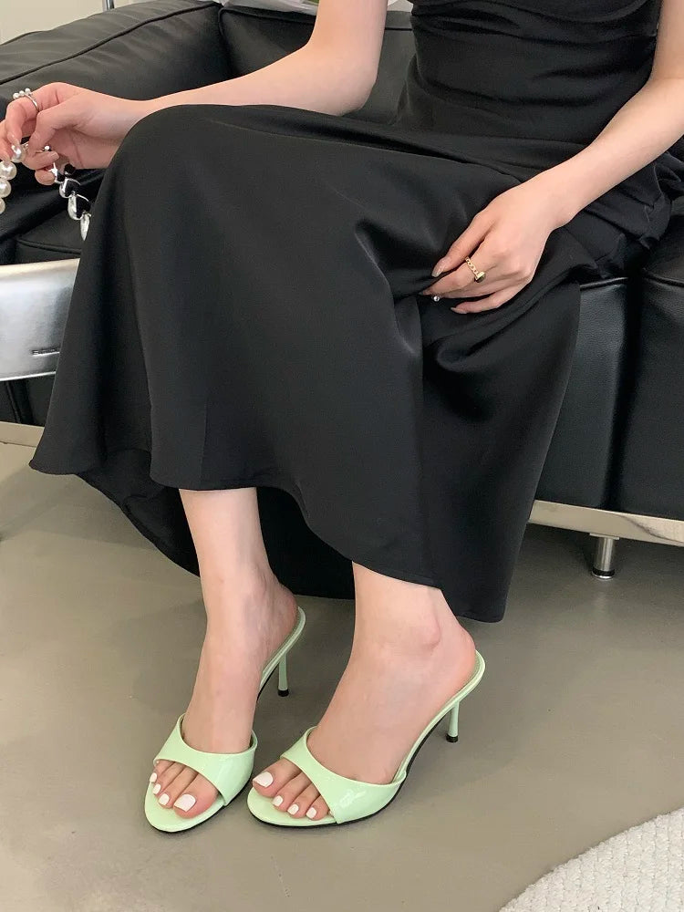 Eilyken 2026 New Summer Fashion Open Toe Women Slipper Slip On Elegant Thin Heel Dress Pumps Ladies Slides Zapatillas De Mujer