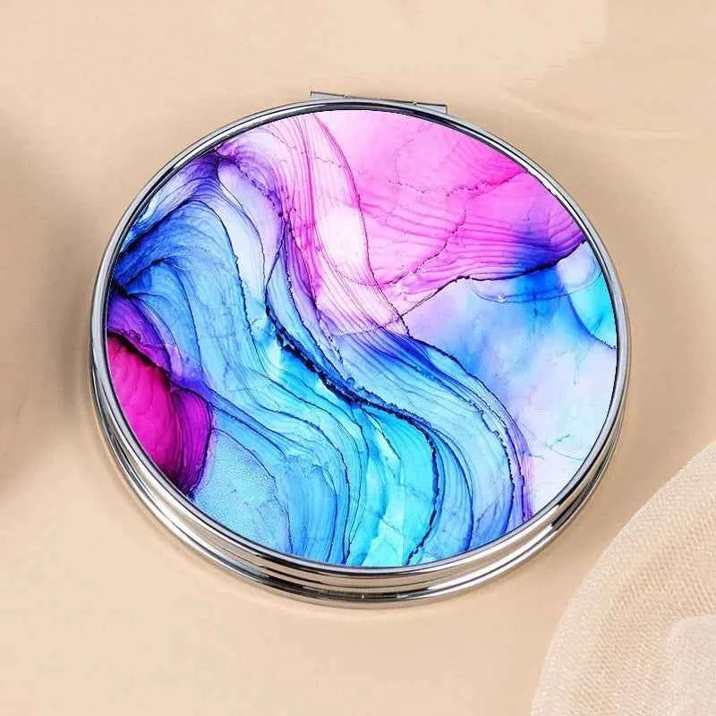 Stripe Pattern Vintage Hand Women Mini Compact Makeup Mirror Portable Green/Purple/Blue Bag Mirror
